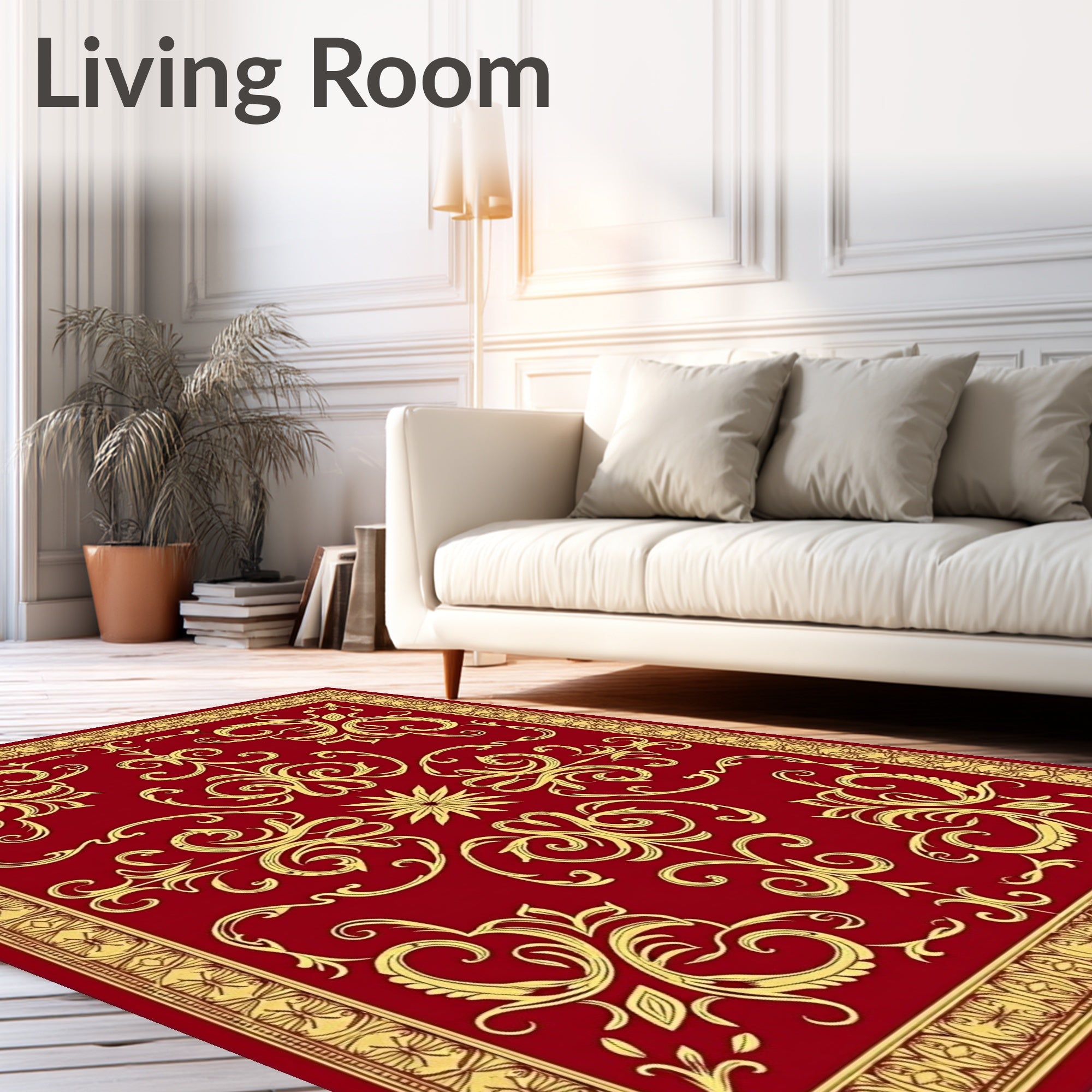 Regal Red Golden Acanthus Scroll Rug