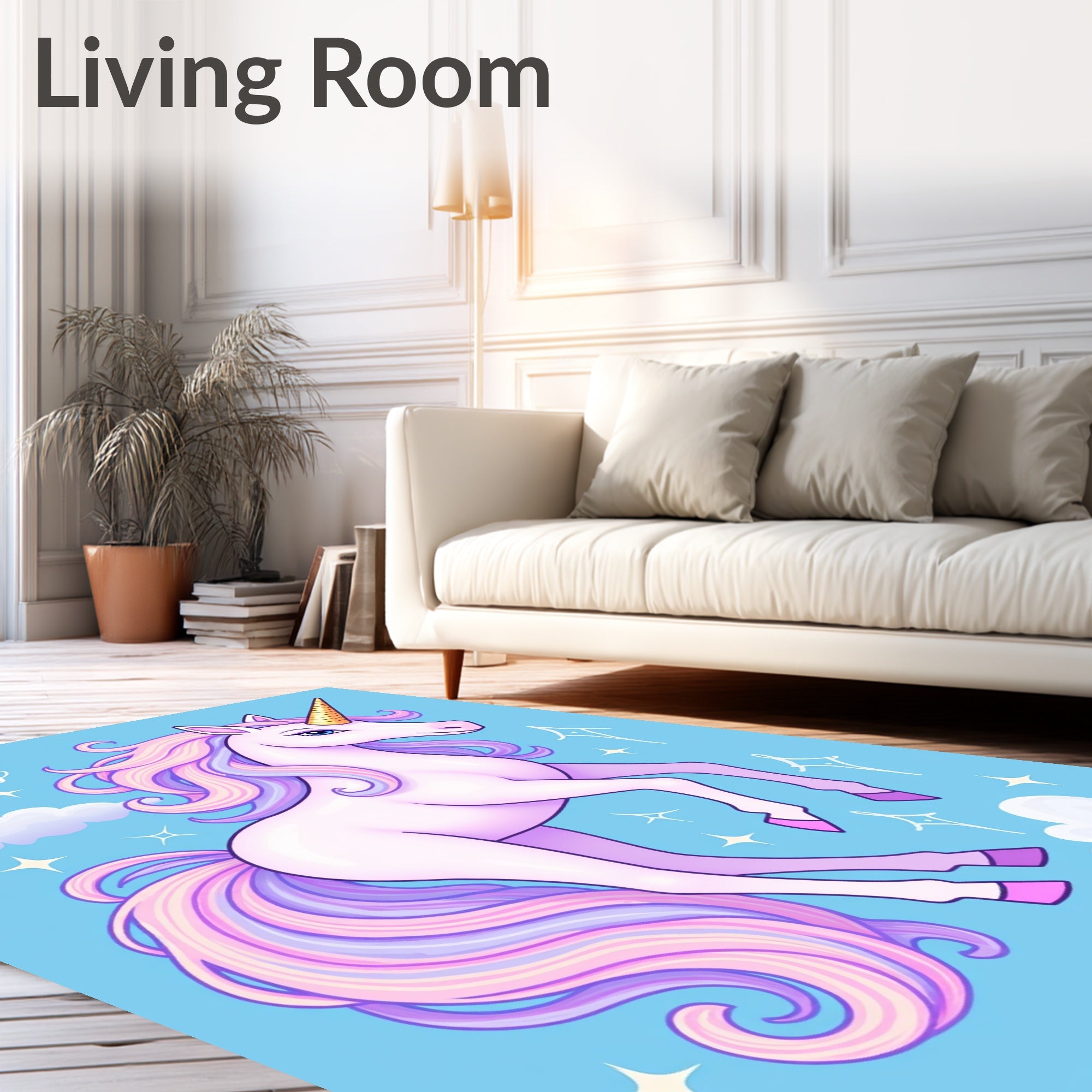 Pastel Rainbow Unicorn Clouds Sparkle Rug