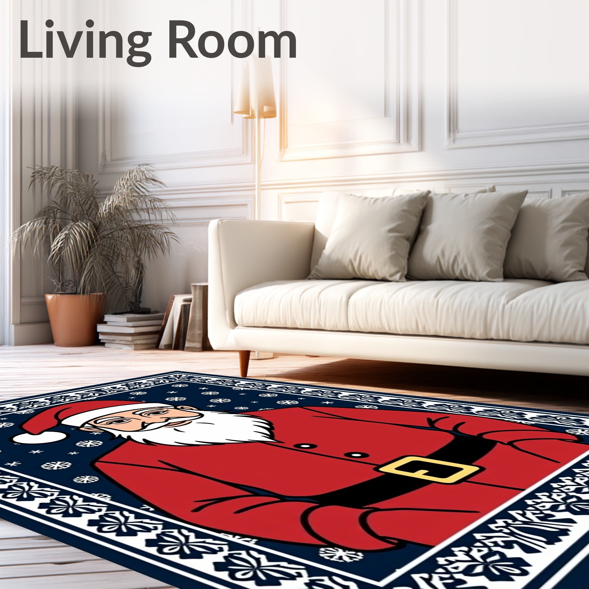 Classic Santa Claus Snowflake Border Rug