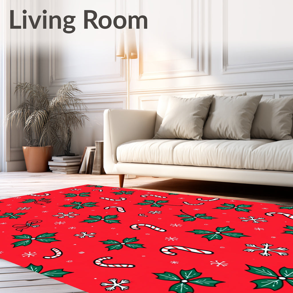 Red Holly Candy Cane Snowflake Scatter Rug