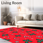Red Holly Candy Cane Snowflake Scatter Rug