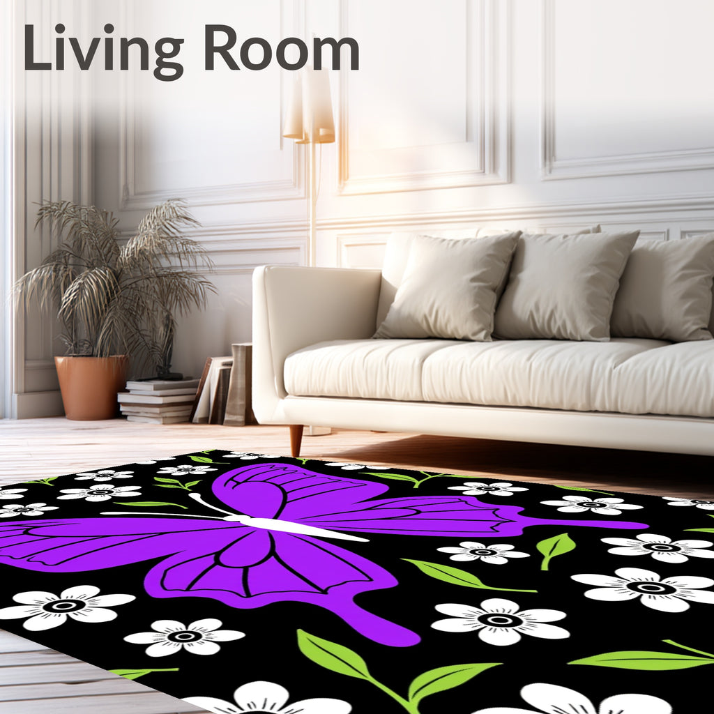 Vibrant Purple Butterfly Floral Garden Rug