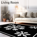 Black White Snowflakes Scattered Accent Rug