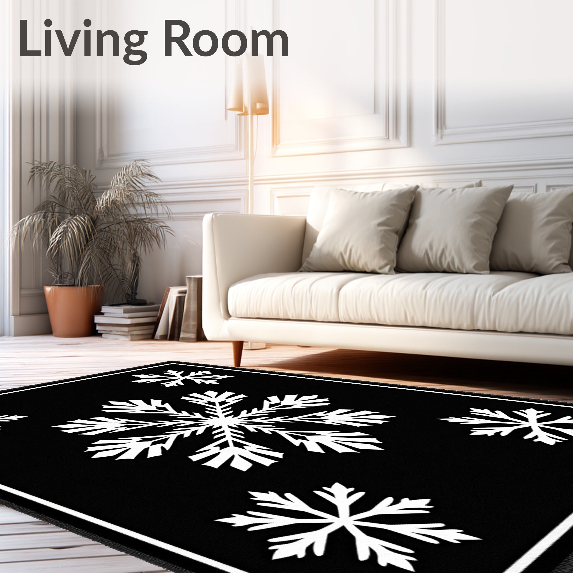 Black White Snowflakes Scattered Accent Rug