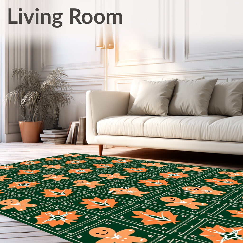 Orange Gingerbread Leaves Tile Rug