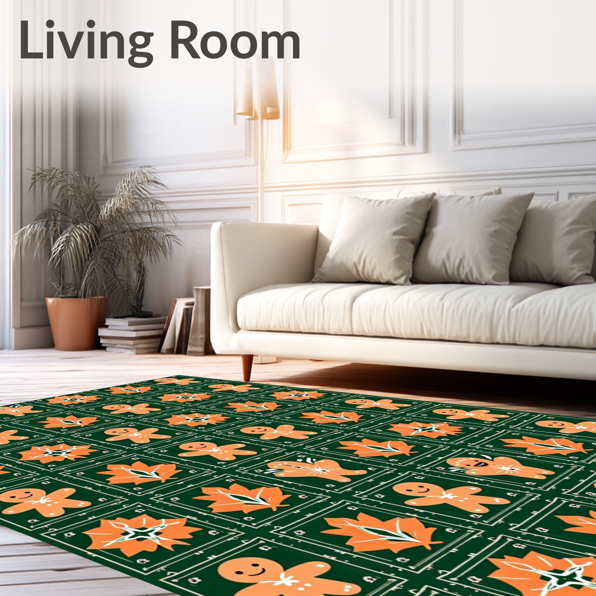 Orange Gingerbread Leaves Tile Rug