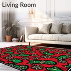 Whimsical Green Cats Yellow Snowflakes Rug