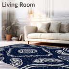 Deep Navy White Mandala Medallion Rug