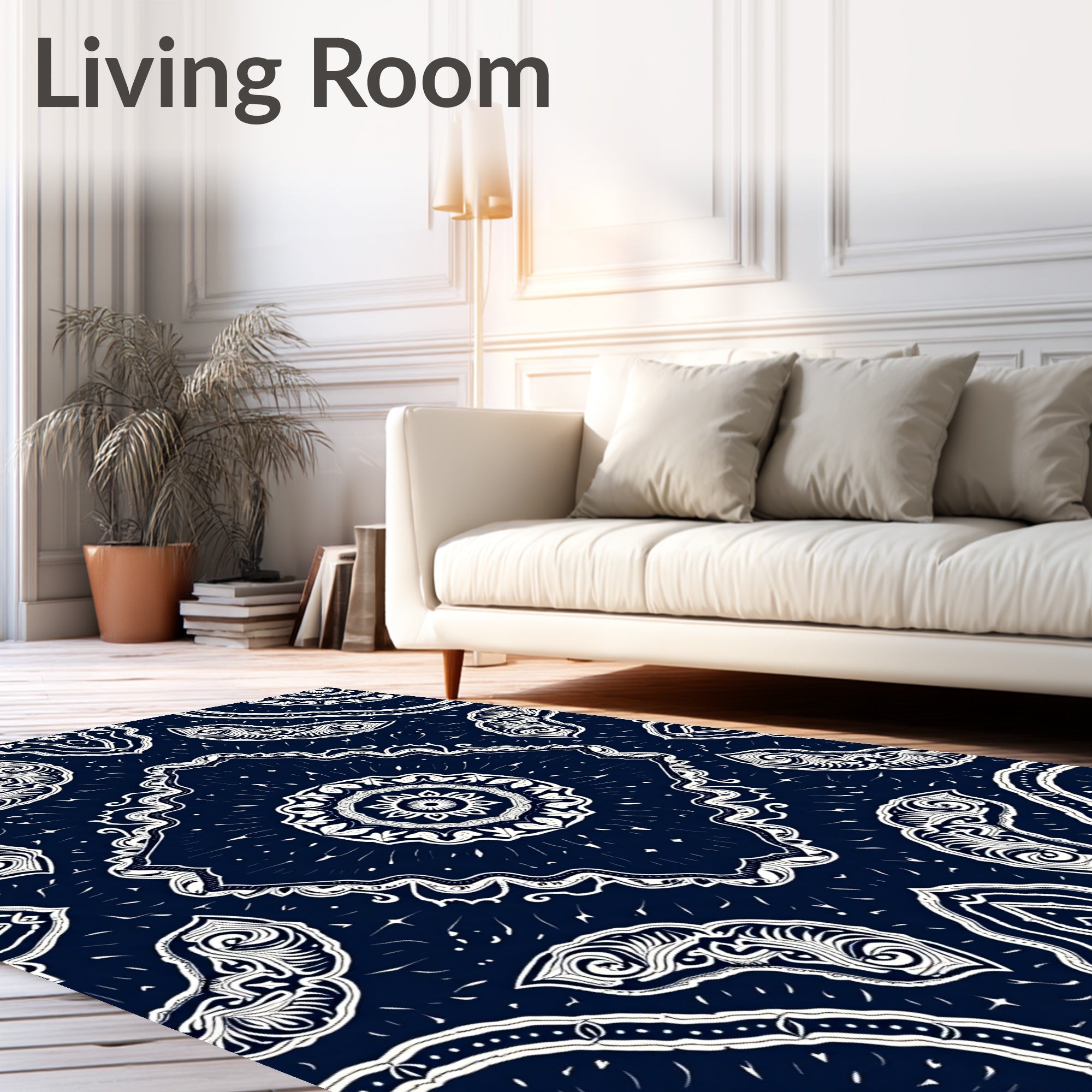 Deep Navy White Mandala Medallion Rug