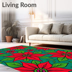 Crimson Floral Garden Teal Rug