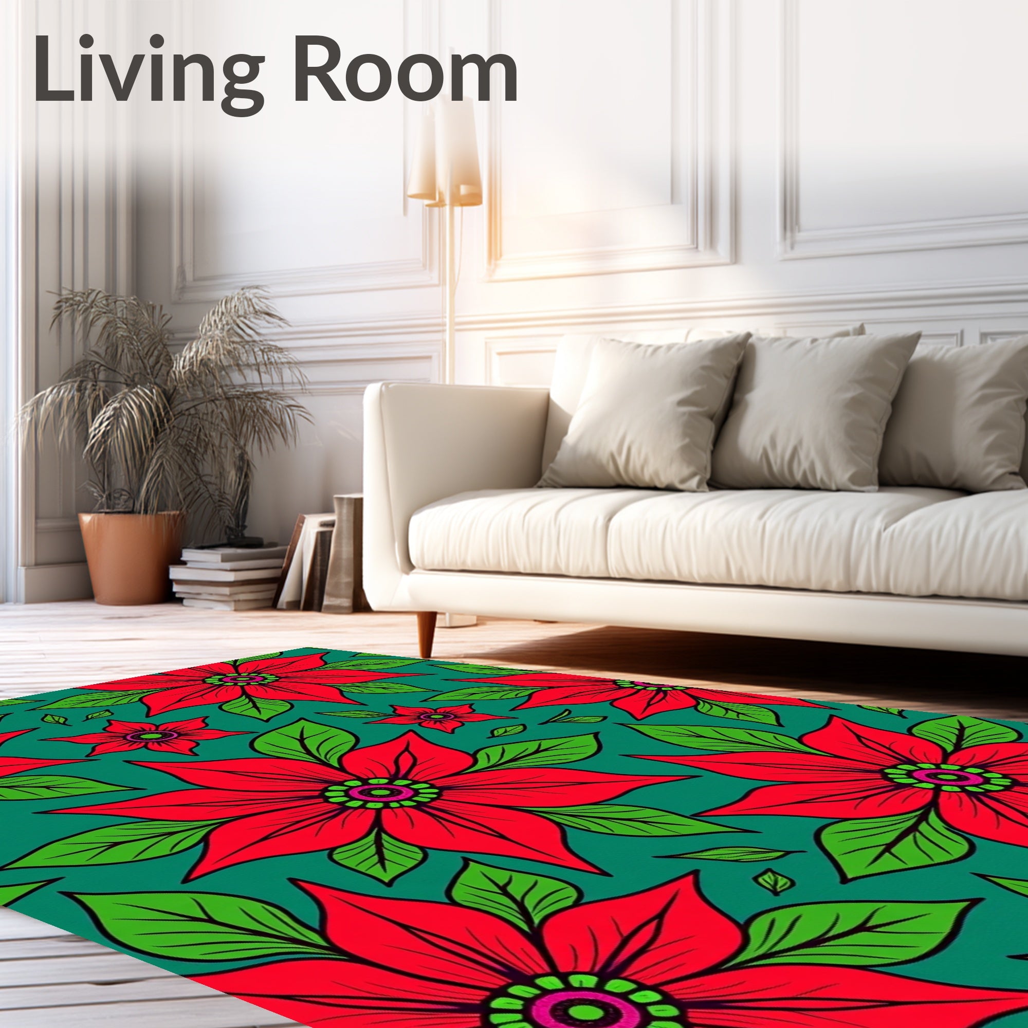 Crimson Floral Garden Teal Rug