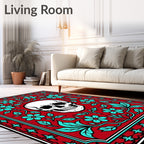 Red Skull Floral Border Rug
