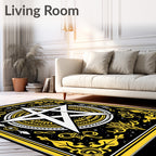 Black Yellow White Pentagram Mandala Rug