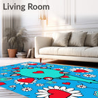 Teal Heart Monster Daisy Garden Rug