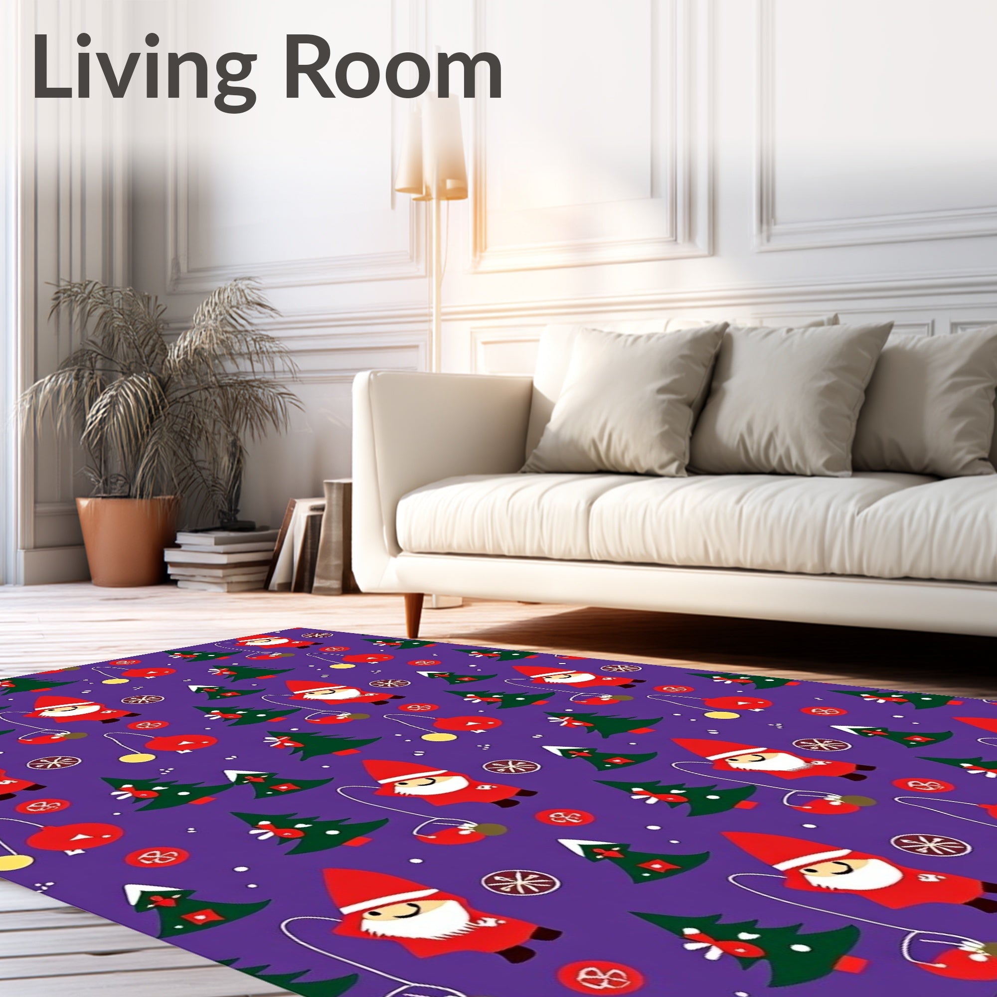 Cute Red Gnomes Christmas Trees Balls Rug