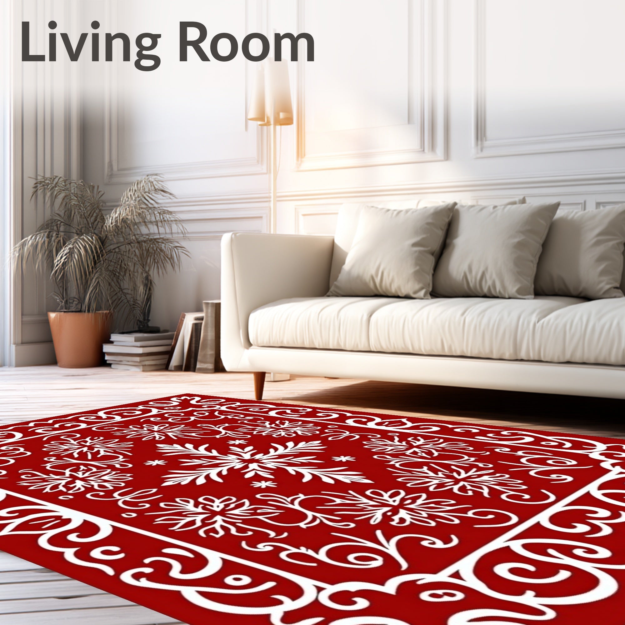 Crimson Snowflakes and Swirls Rug