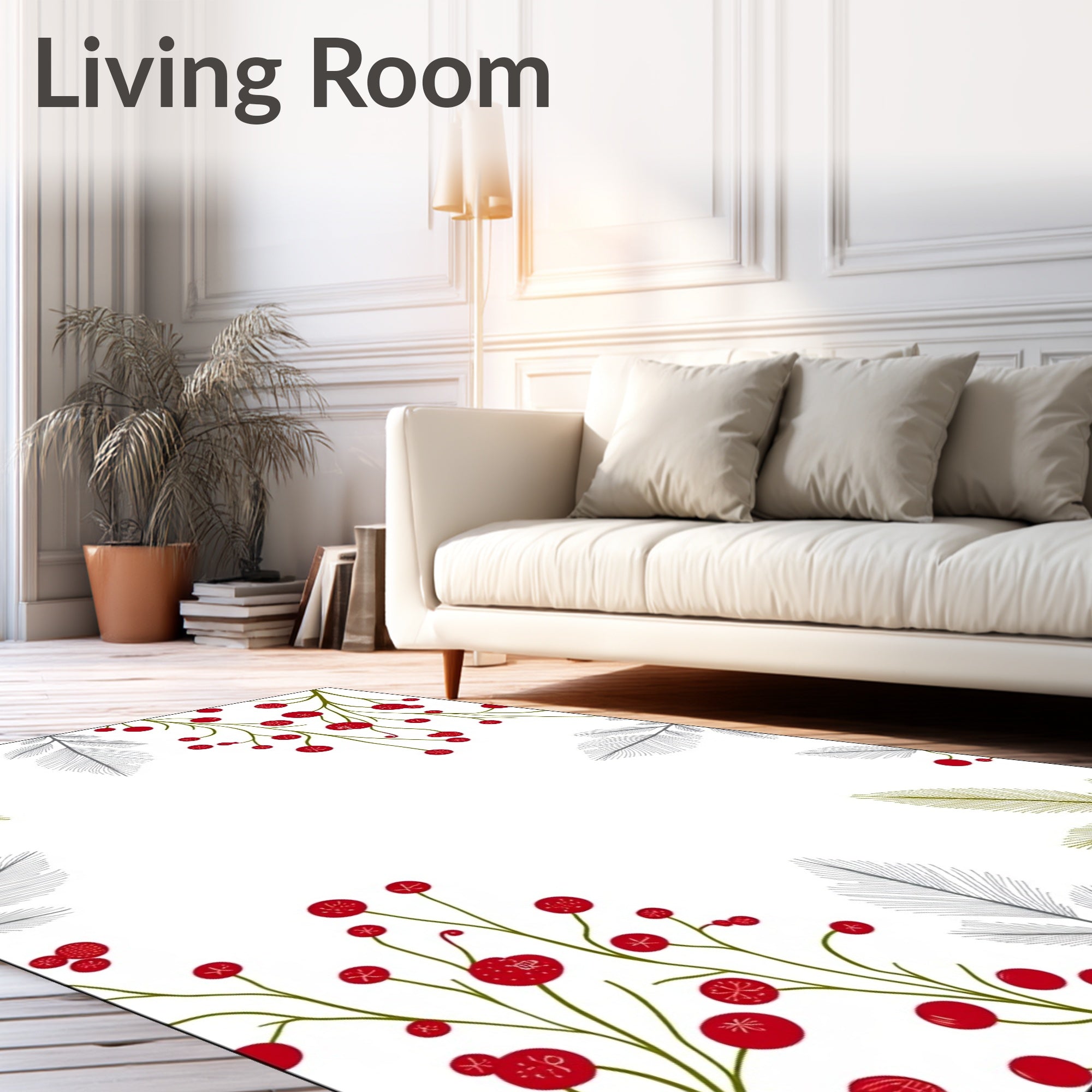 Red Berry Green Branch Leaf Scatter Rug