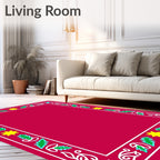 Red White Green Yellow Holly Star Border Rug