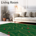 Emerald Green Pine Branches Red Yellow Orbs Rug