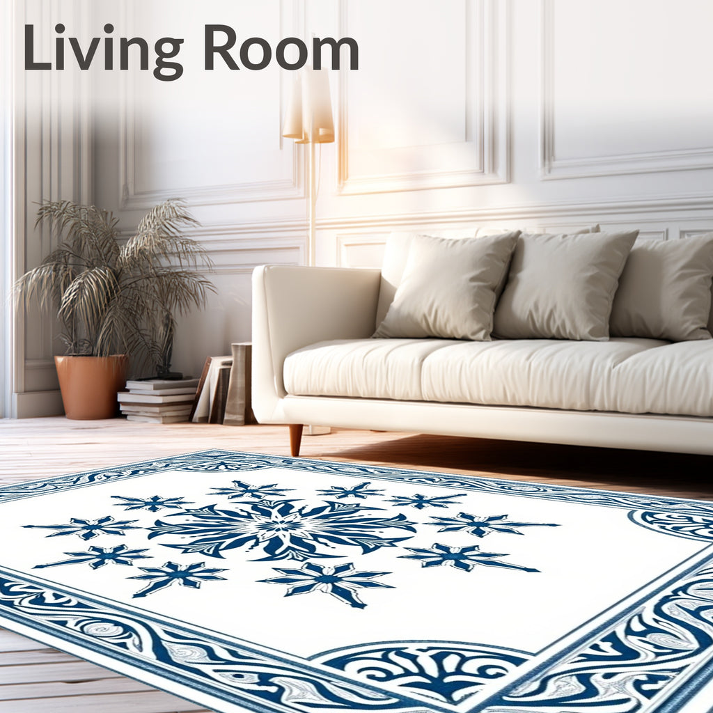 Deep Blue Floral Medallion Border Rug