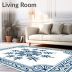 Deep Blue Floral Medallion Border Rug