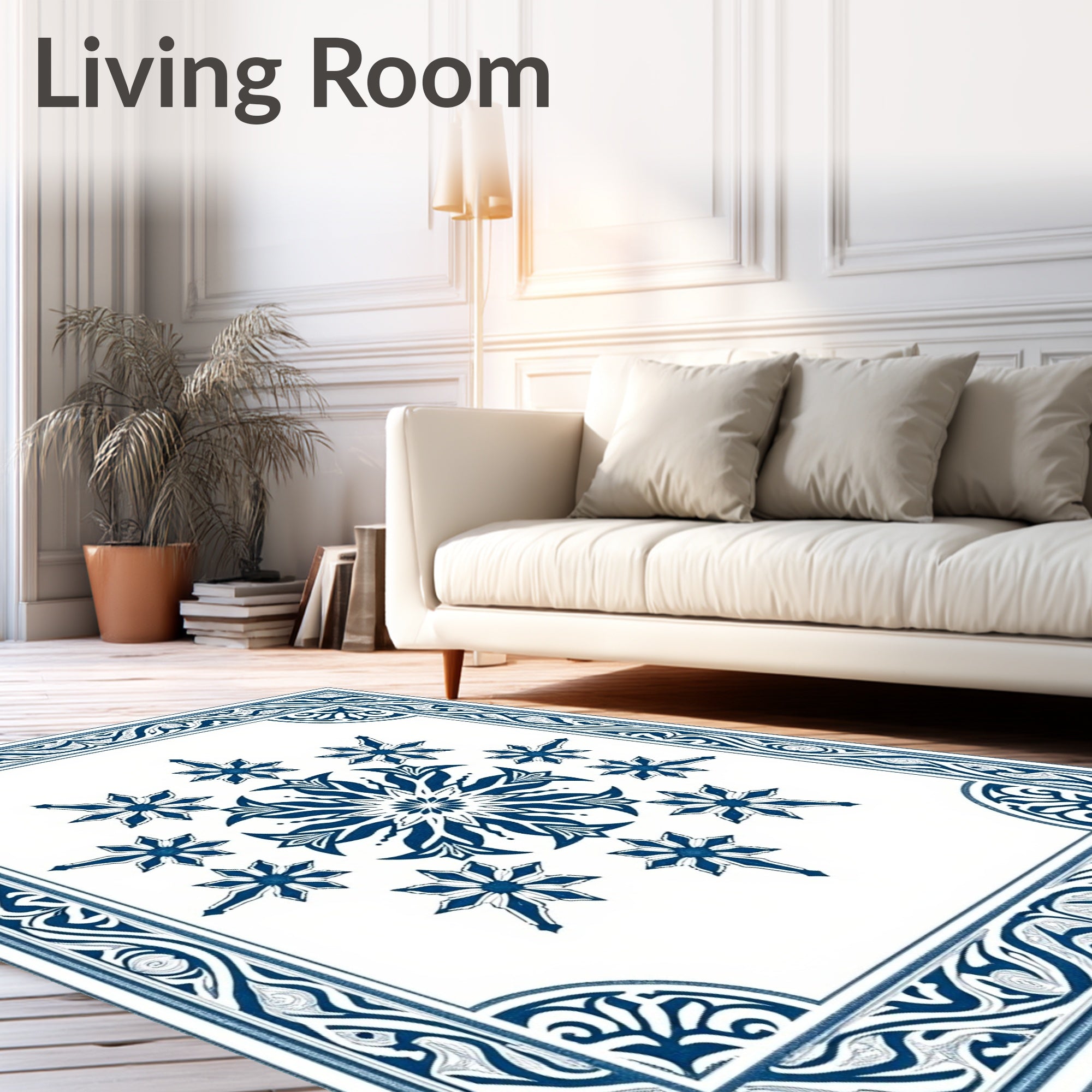 Deep Blue Floral Medallion Border Rug