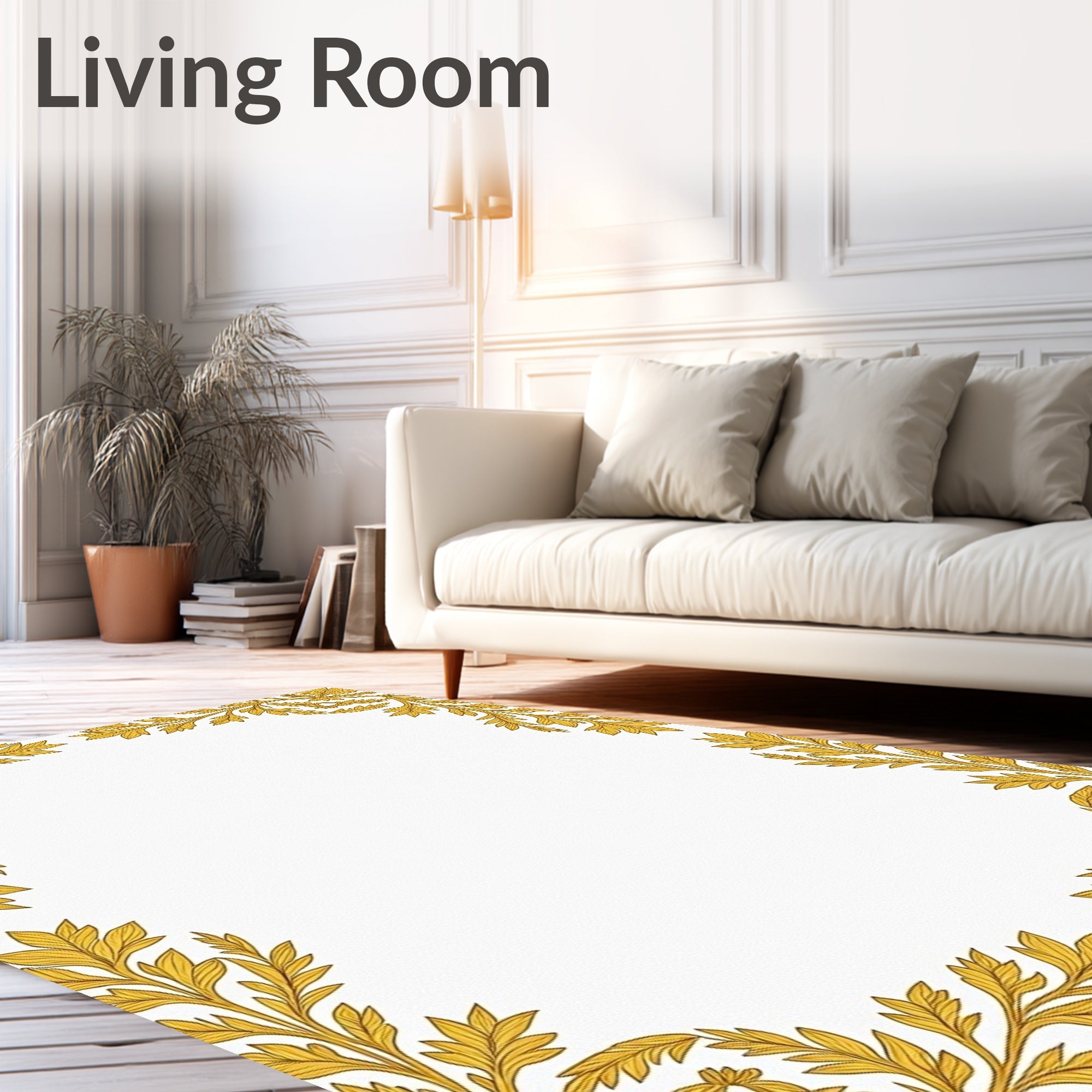 Golden Floral Border Accent Rug