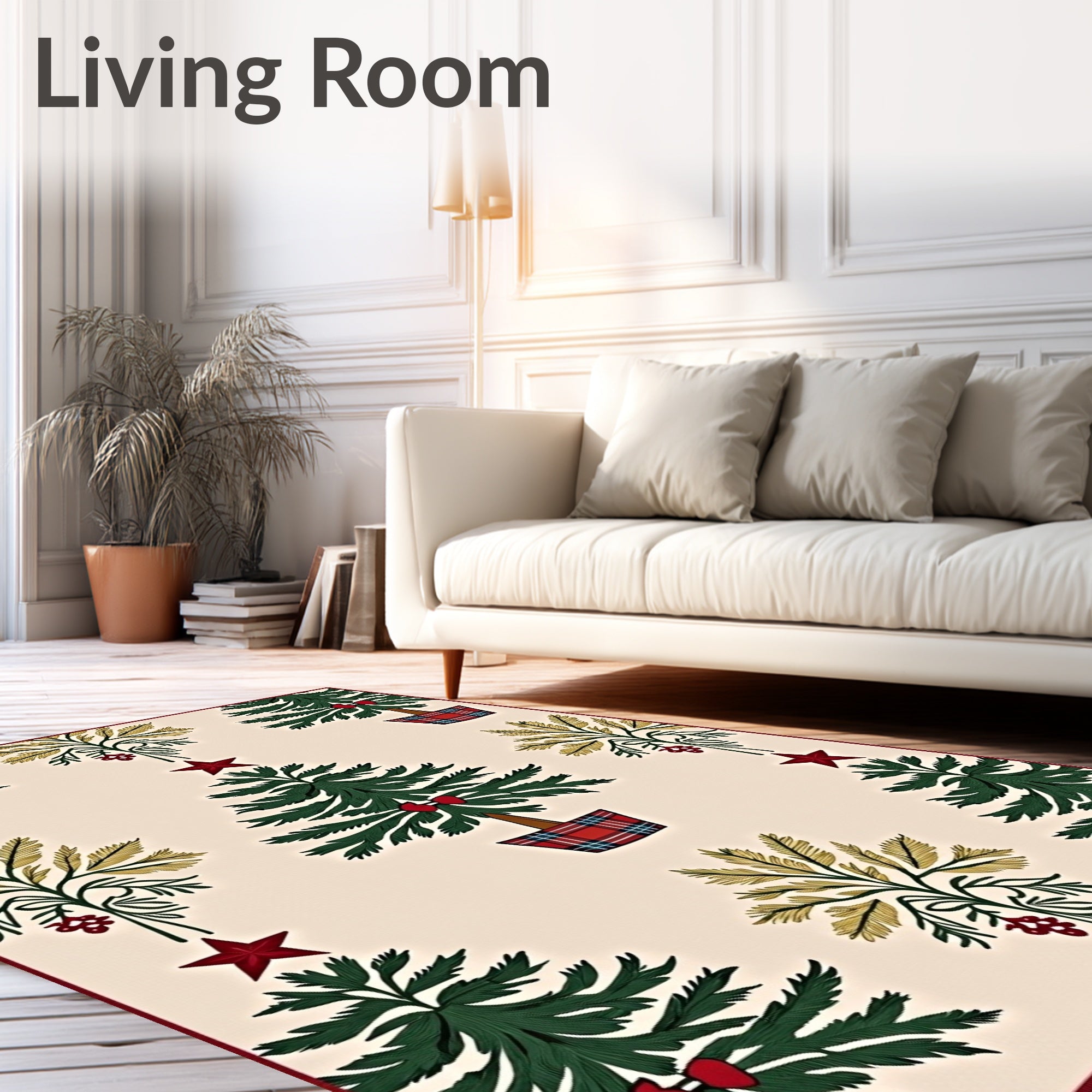 Festive Green Christmas Tree Plaid Medallion Rug