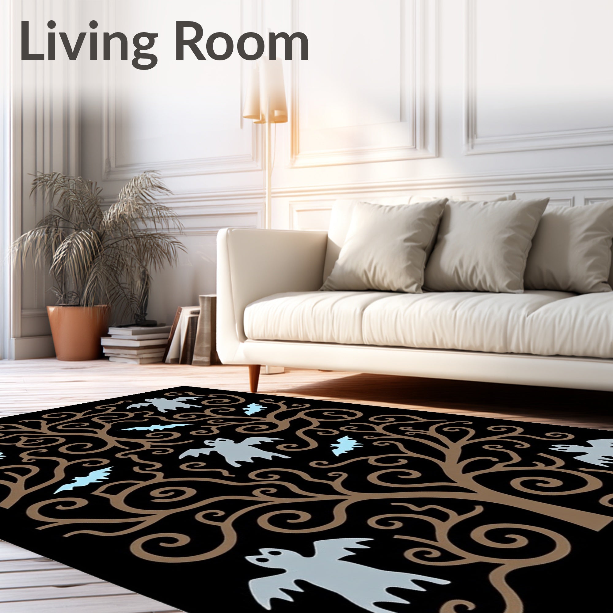 Spooky Ghost Bats Moon Tree Nocturnal Rug
