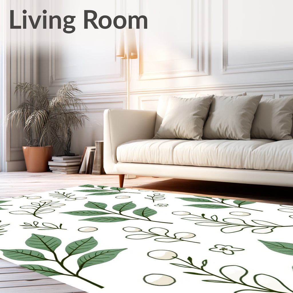 Green Foliage White Berry Branches Rug