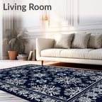 Navy Blue Snowflake Winter Wonderland Rug