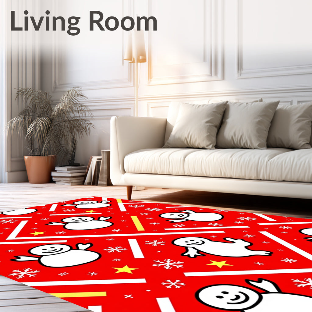 Happy Snowman Red Yellow Star Rug