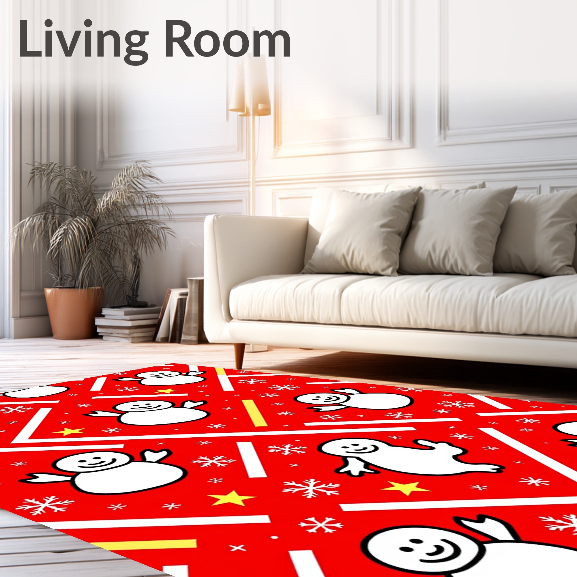 Happy Snowman Red Yellow Star Rug