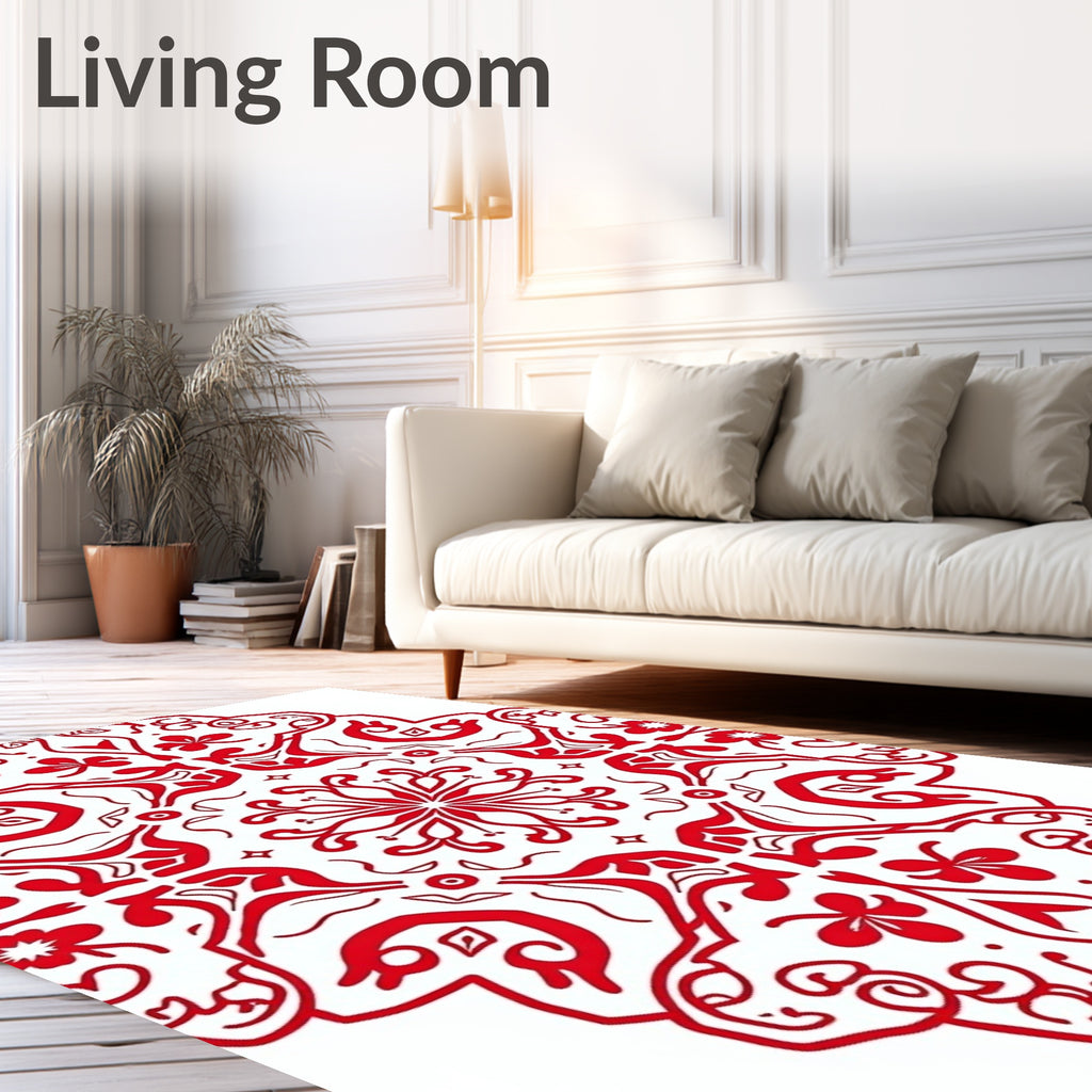 Rich Crimson Radial Floral Medallion Rug