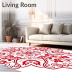 Rich Crimson Radial Floral Medallion Rug