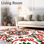 Crimson Green Skull Medallion Mandala Rug