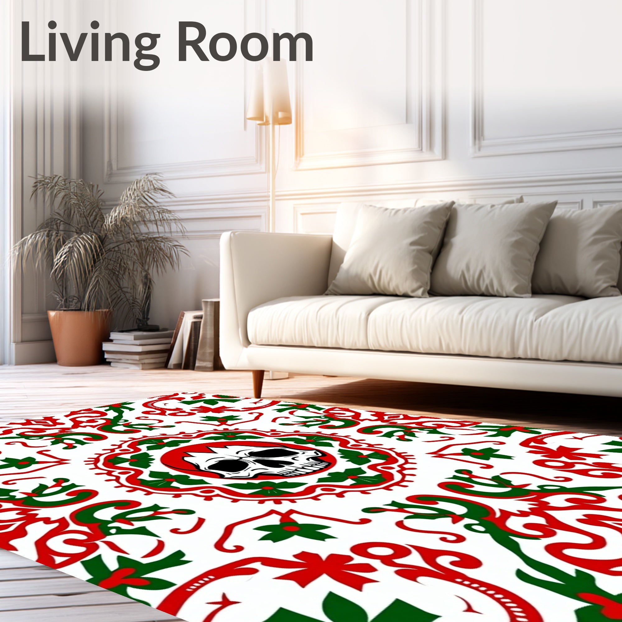 Crimson Green Skull Medallion Mandala Rug