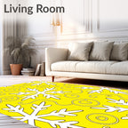 Yellow White Snowflakes Swirls Rug