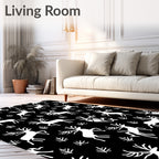 Black White Woodland Reindeer Antler Scene Rug