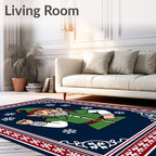 Festive Elf Snowflakes Blue Border Rug