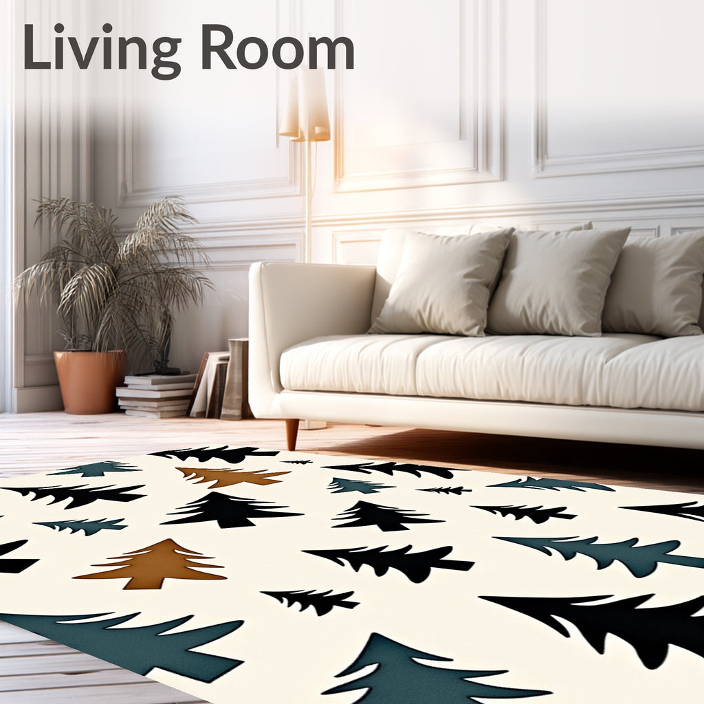 Woodland Trees In Teal Gold Black Rug