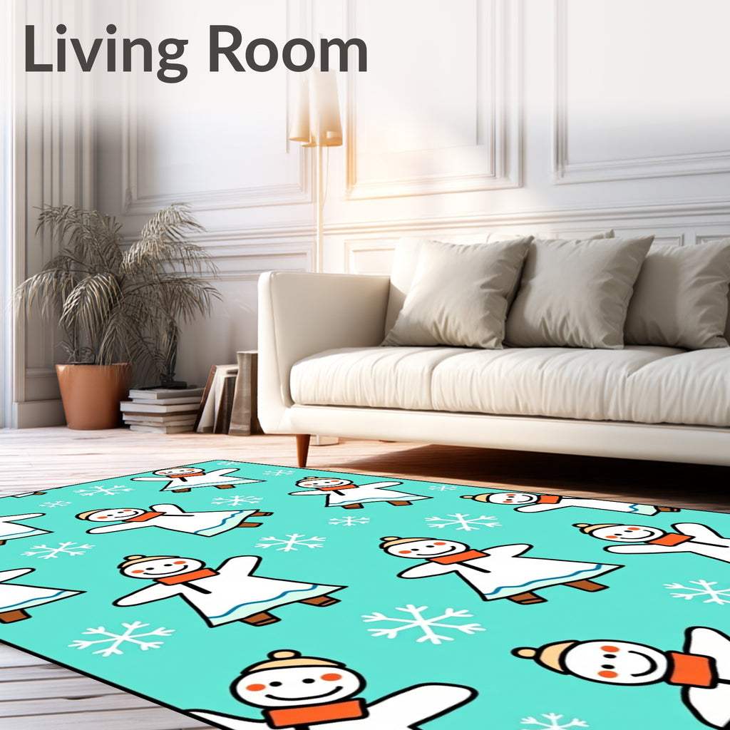 Whimsical Snowman Orange Scarf Snowflakes Rug