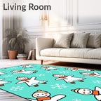 Whimsical Snowman Orange Scarf Snowflakes Rug