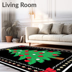 Festive Green Christmas Tree Red Orbs Rug