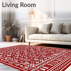 Bold Red Nordic Folk Art Rug