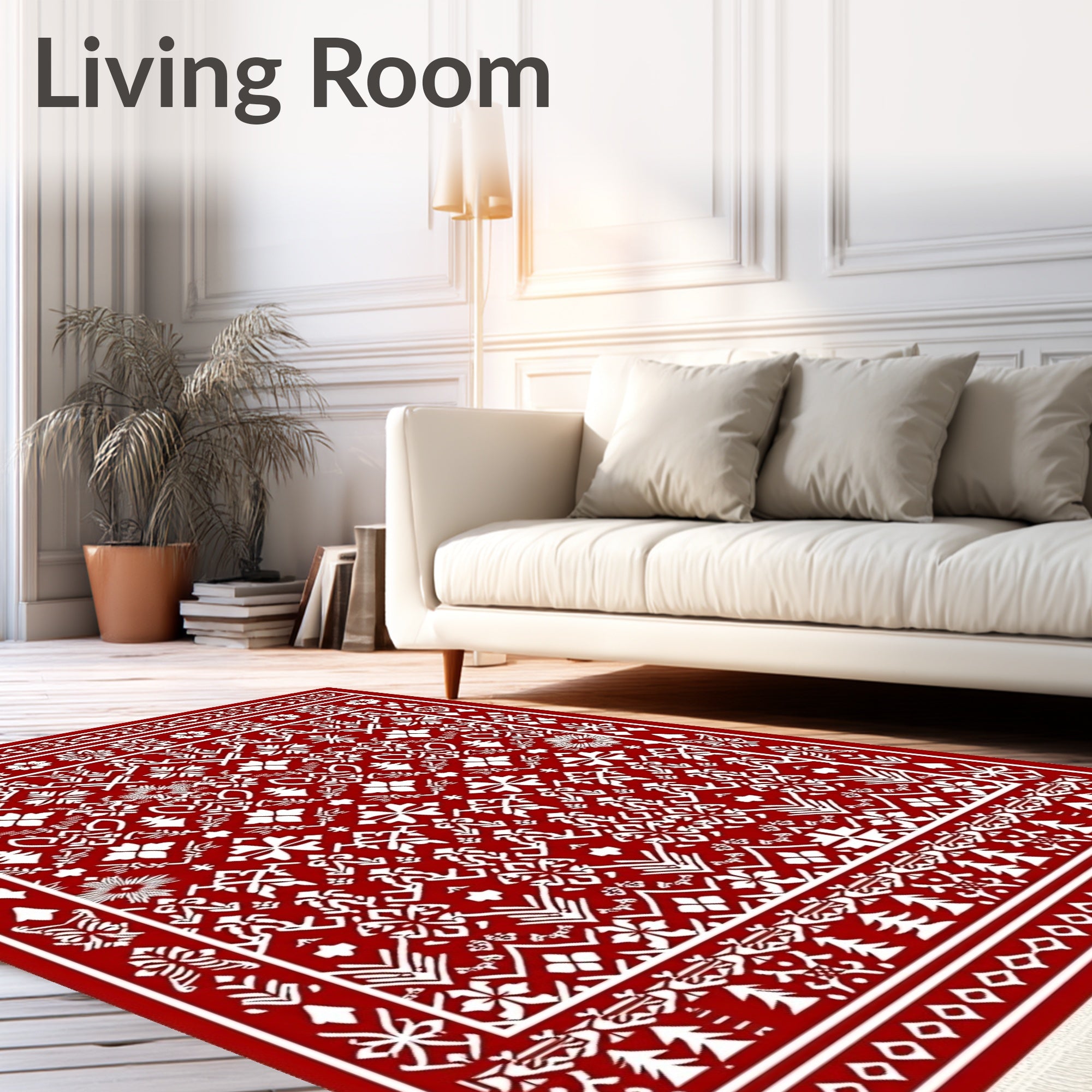 Bold Red Nordic Folk Art Rug