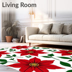 Vibrant Red Floral Leaf Arrangement Rug