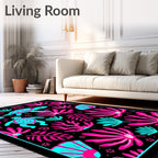 Tropical Ocean Turtle Coral Black Rug