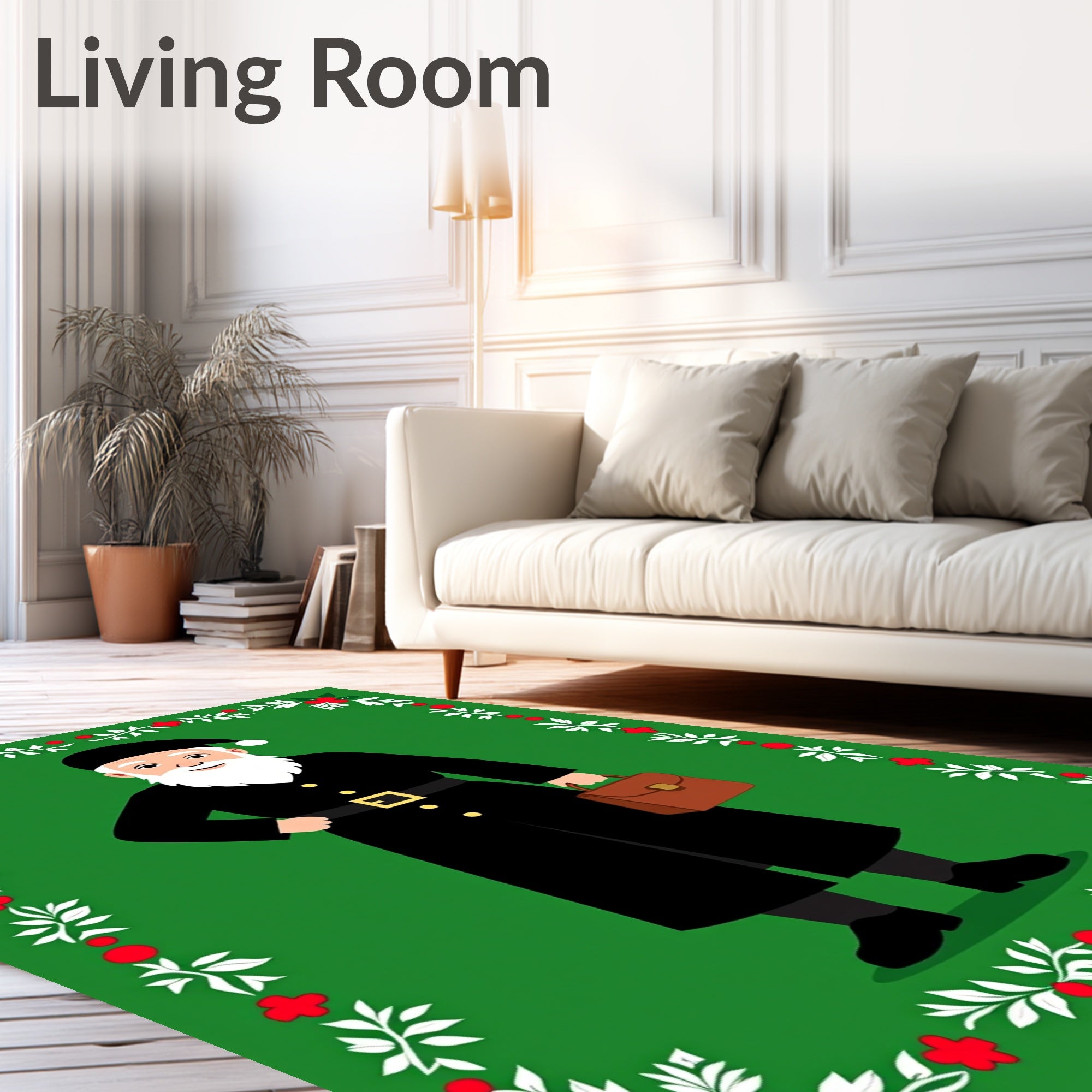 Christmas Black Coat Santa Briefcase Rug