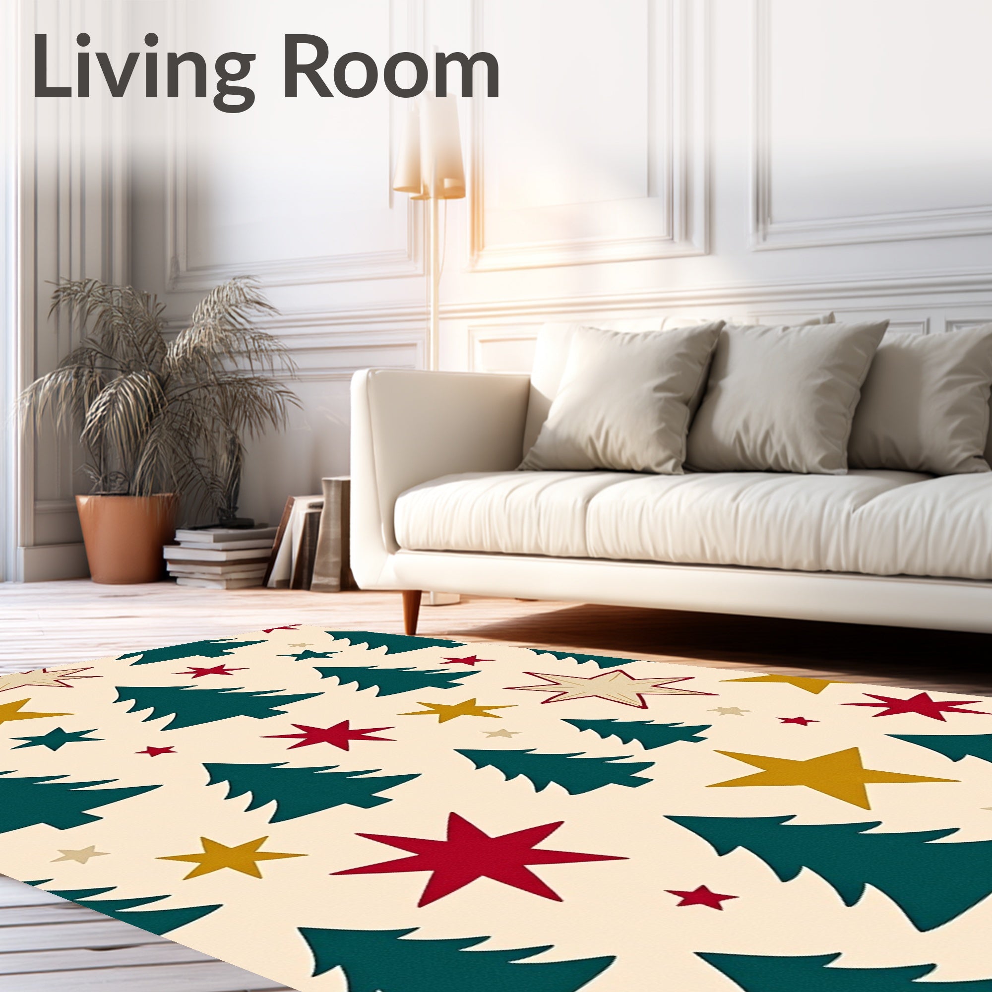 Festive Green Pine Trees Stars Rug